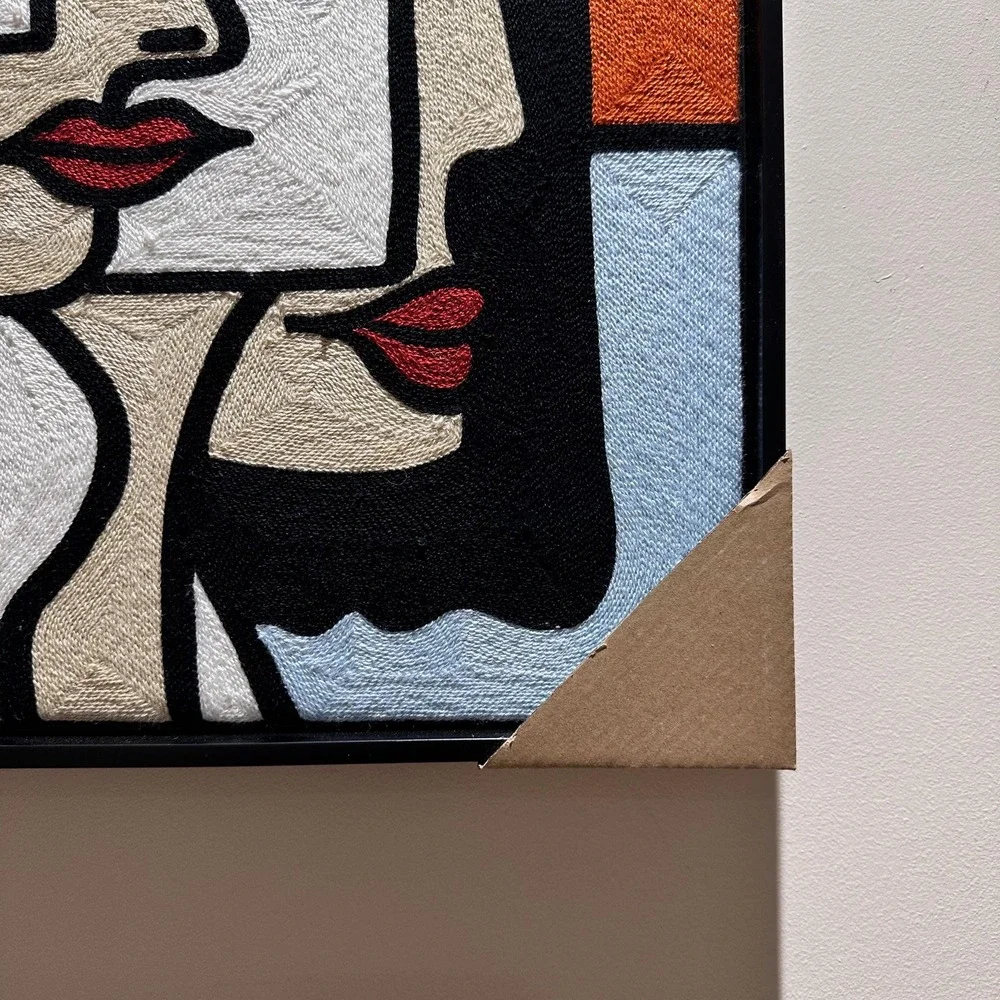 BP Home Framed Embroidered Textile Wall Art Picasso Cubism Face Decor 17